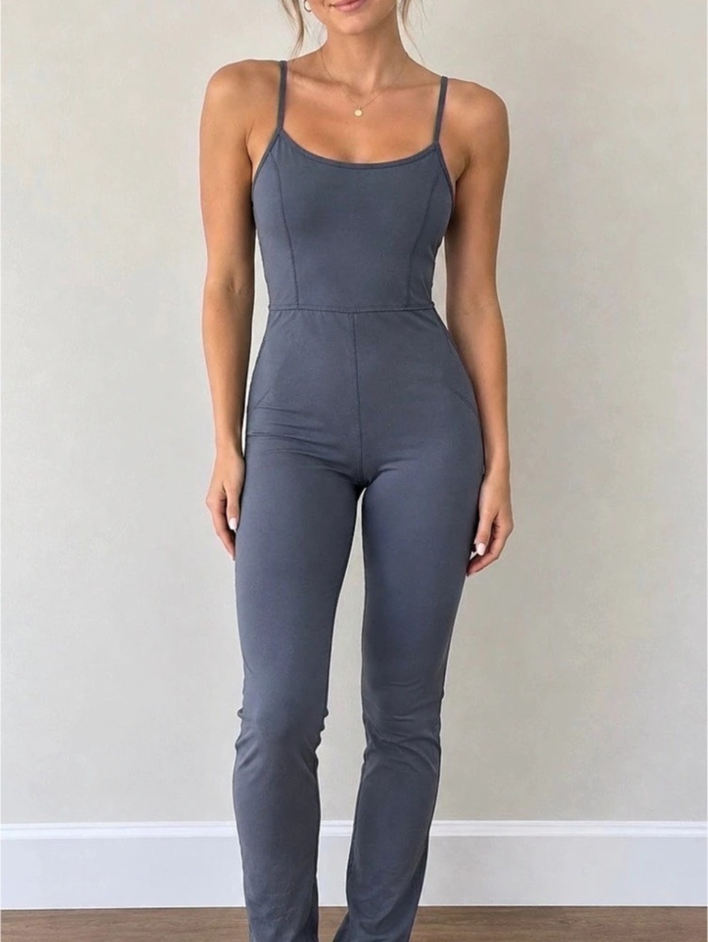 Spaghetti Strap Casual Jumpsuit Blueish Grey in Colour